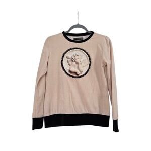 Indre Kvedariene Cream Velour Cherub Angel Baroque Lace Trim Sweater Size Medium